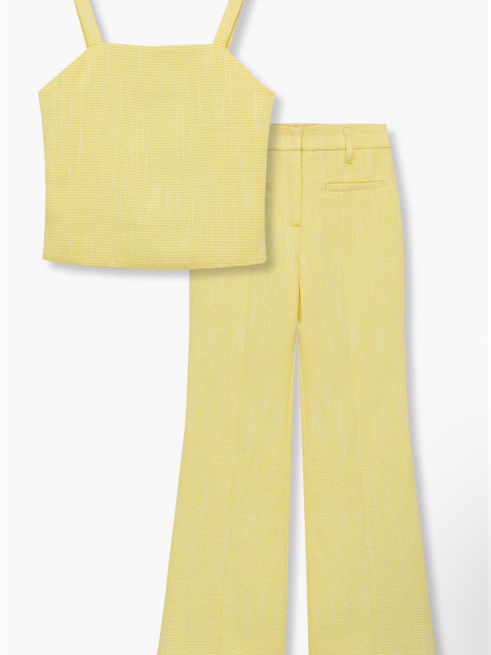 Truce tweed Yellow Two-Piece Sleeveless Top and Flared Pants Set